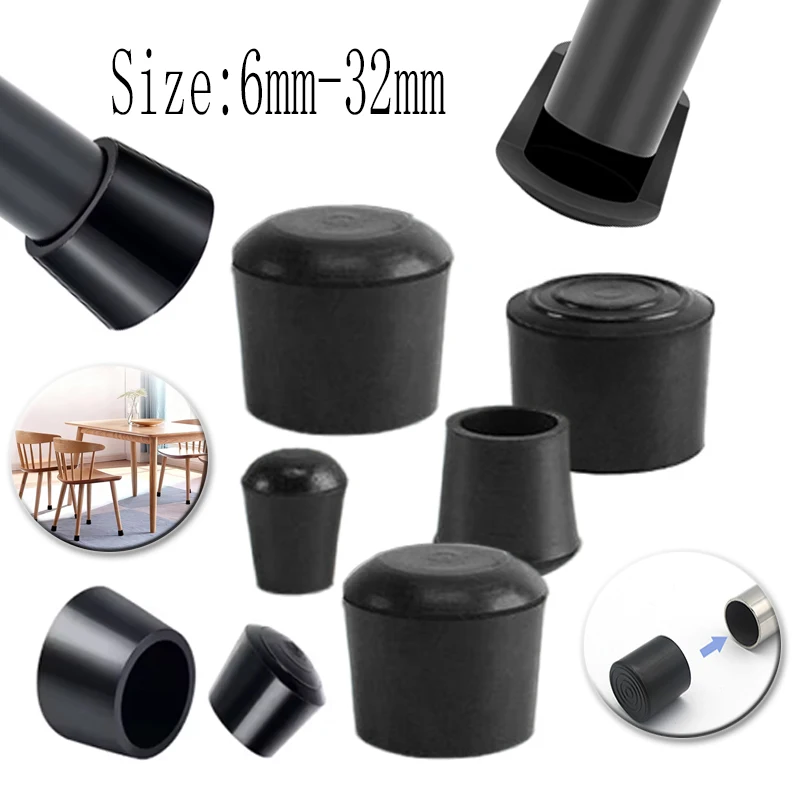Runde Gummi Stuhl Bein Pad 6/7,5/9/10/12-32mm Möbel Bein Tisch End Stecker PVC Stille Anti-rutsch Boden Schutz Kappe Fuß Abdeckung Image