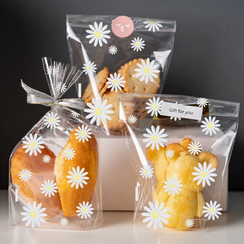 50 Stück Gänseblümchen-Süßigkeiten-Plätzchen-Beutel, durchsichtig, Kekse, Backen, Verpackungsbeutel, Geburtstagsfeier, DIY, Geschenkverpackung, Weihnachten, Hochzeit, Dekoration, Zubehör Image