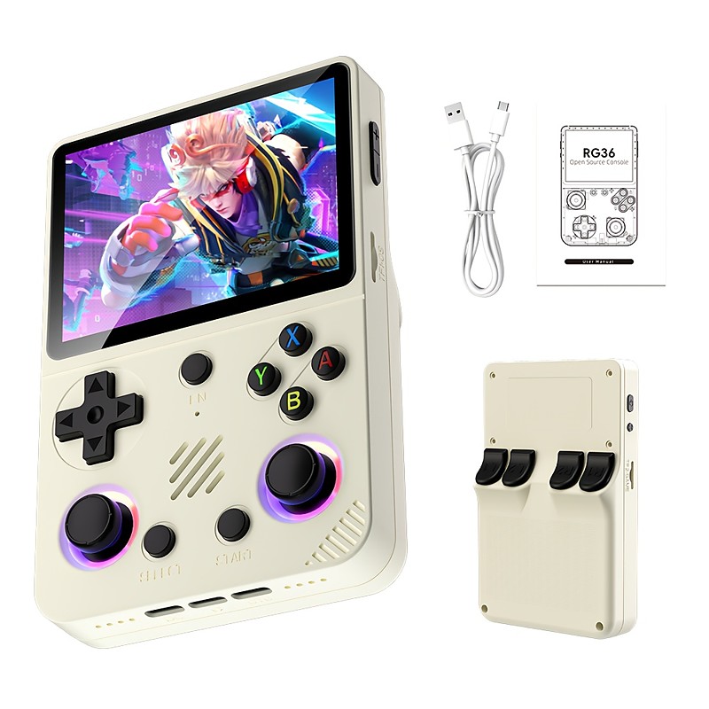 RG36 PRO portable game console professional gaming chip 64GB TF card 3.5-inch IPS high-definition screen dual 3D joysticks and buttons RGB color lighting retro design Valentine's Day Gift