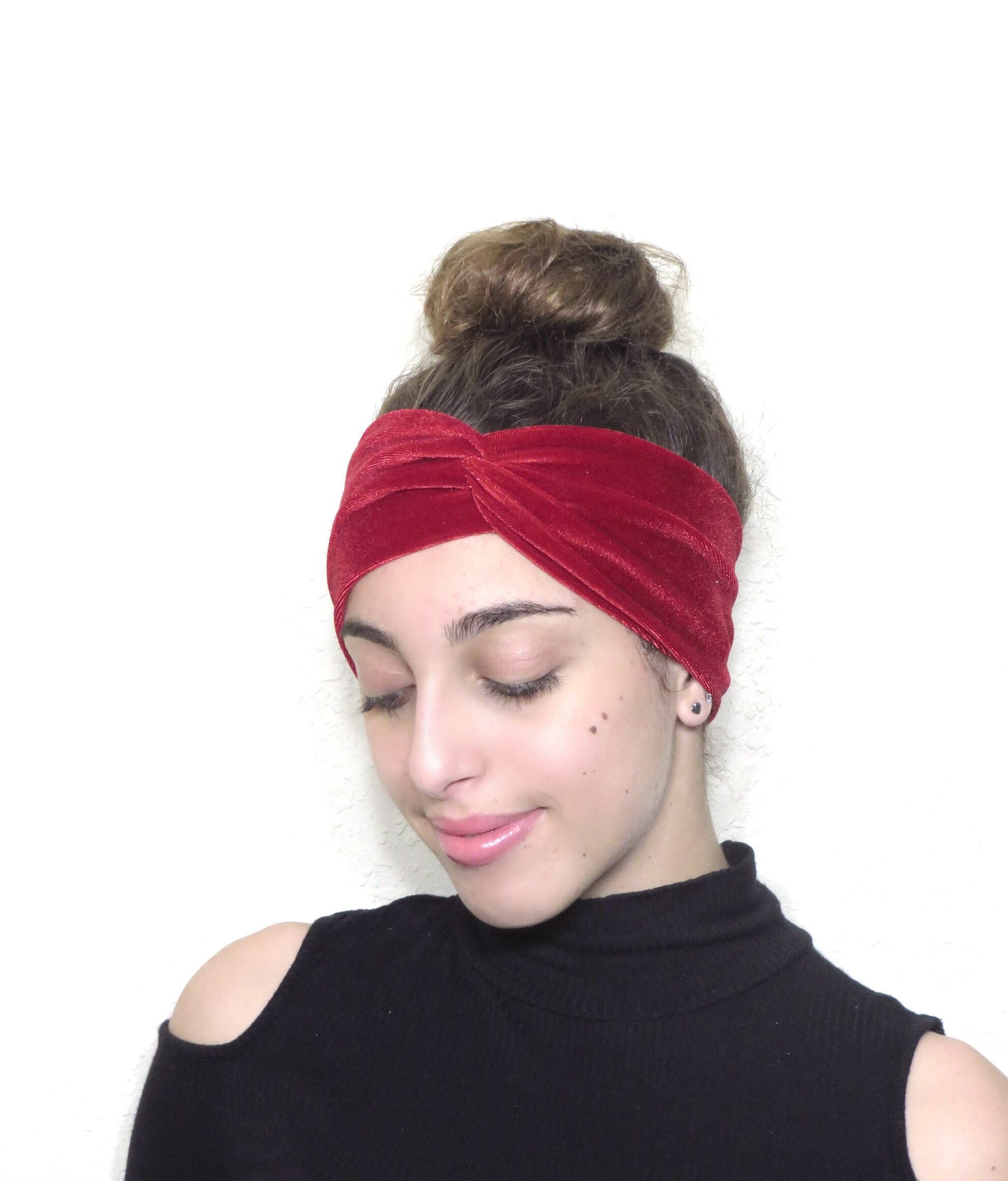 Fascia per capelli in velluto da donna, fascia per capelli con turbante natalizio, fascia larga, fascia rossa, fascia intrecciata, fascia per capelli
