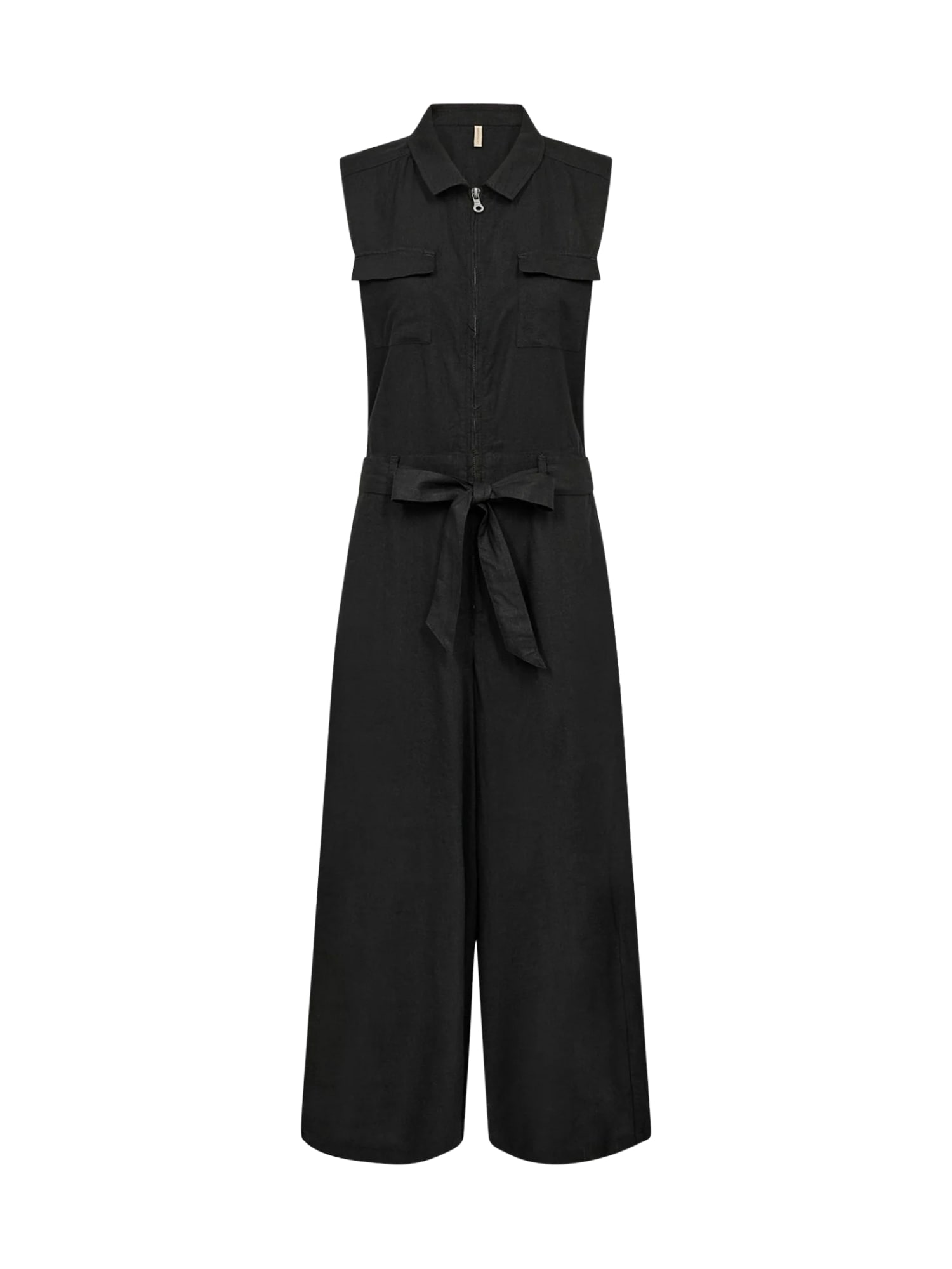 Jumpsuit SOYACONCEPT "Soya Concept Einteiliger Anzug SC-INA 7", Damen, Gr. M, Normalgrößen, 9999 schwarz, Obermaterial: 55% Leinen, 45% Viskose, Overalls Jumpsuit
