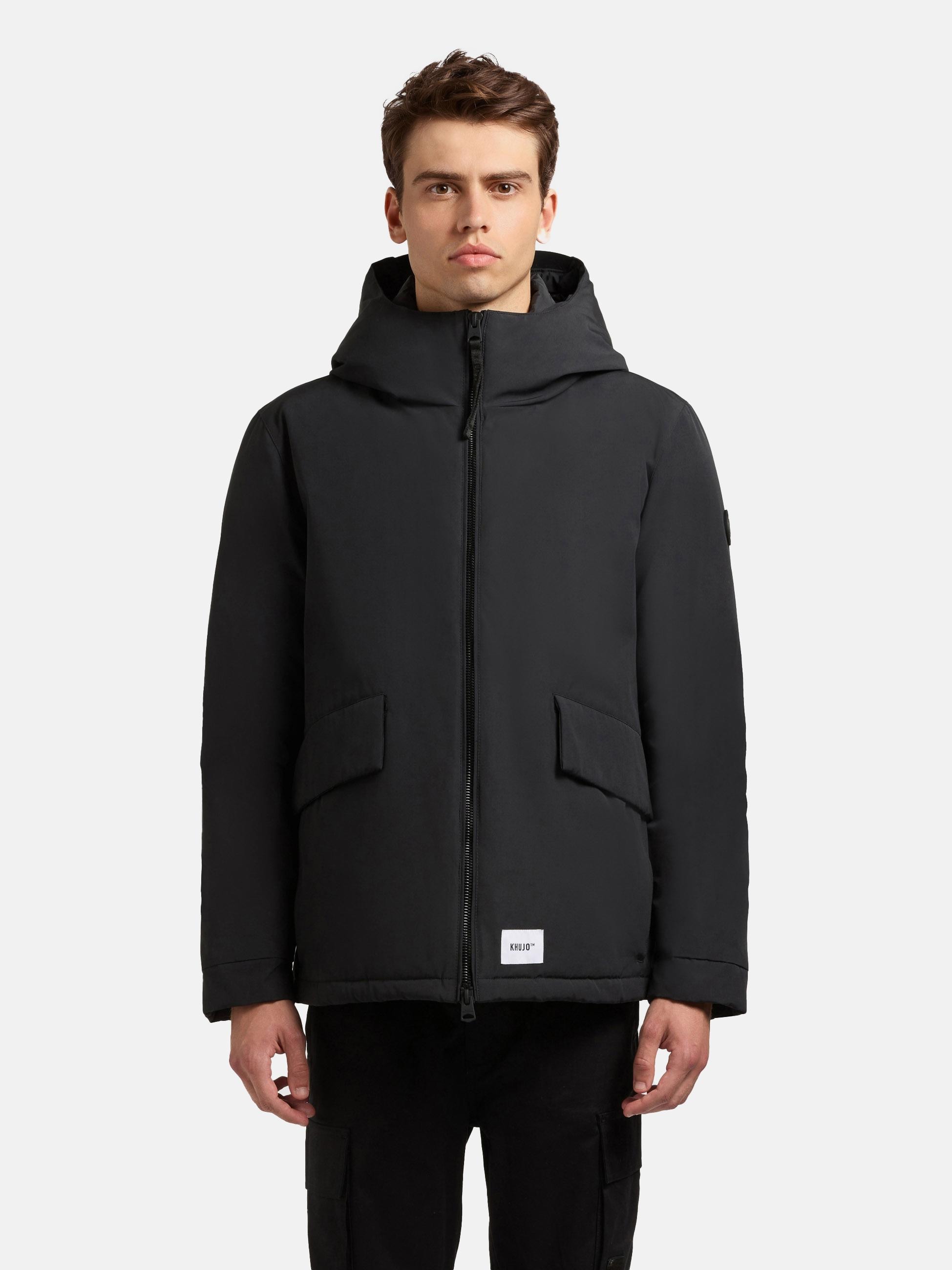 Outdoorjacke KHUJO "Oreg", Herren, Gr. M (50), schwarz, Obermaterial: 85% Polyester, 15% Baumwolle; Innenfutter: 100% Polyester; Wattierung: 100% Polyester, gerade hüftbedeckend, Bündchen, Jacken Outdoorjacke, Modische Herren Winterjacke mit großen...