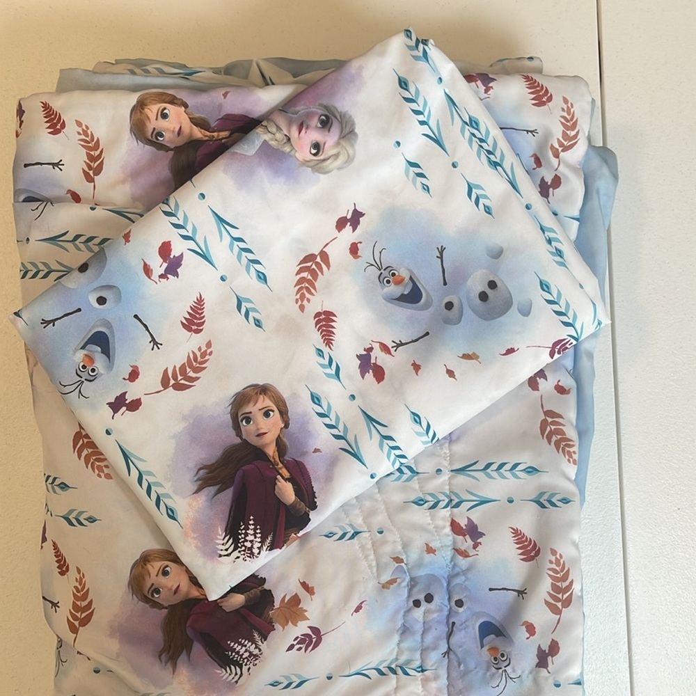 Disney Bedding | Disney Frozen Toddler 2 Piece Bed Set Reversible Comforter Flat Sheet | Color: Blue/Purple | Size: Toddler