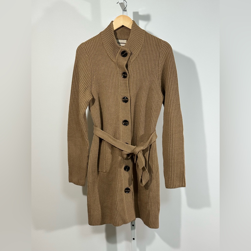 J. Crew Sweaters | Banana Republic Italian Fabric Belted Cardigan Coat Taupe Wool Blend, Size L | Color: Brown/Tan | Size: L