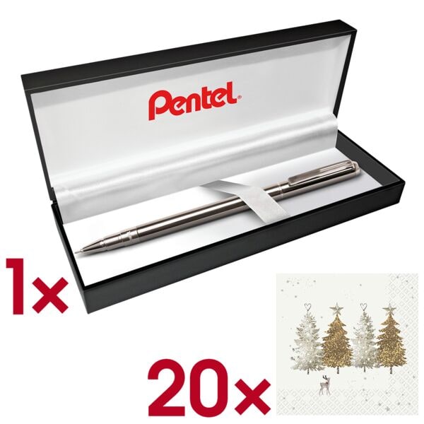 Pentel Gelroller EnerGel »Sterling Slim« Box inkl. Servietten Leonard 3-lagig 20 Stück silber Image