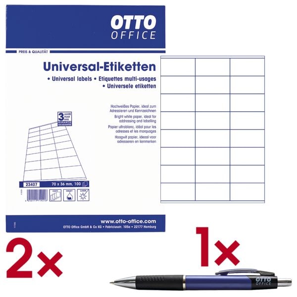 OTTO Office 2x 2400er-Pack Universal Klebeetiketten - universal ohne Rand inkl. Kugelschreib blau Image