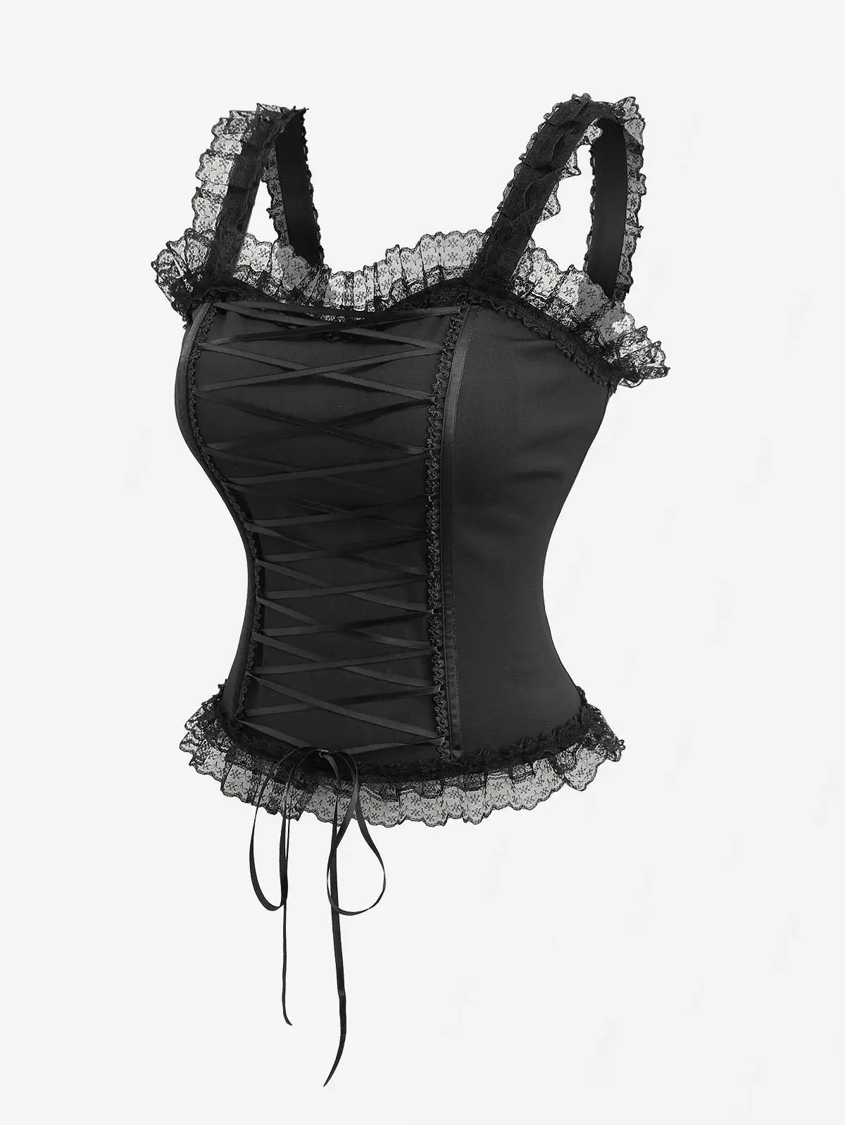 ROSEGAL Plus Size Schnürkorsett Blumen Spitze Rüschen Korsett Schwarz Lässiges Vollschalen-Rückenverschluss-Korsett Crop Tops Image