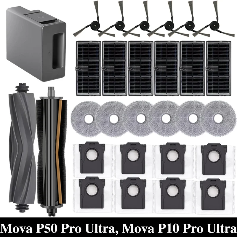 Für Mova P50 Pro Ultra, Mova P10 Pro Ultra Roboter Staubsauger Ersatzteile Hauptseite Pinsel Hepa-Filter Mopp Tuch Staubbeutel Zubehör Image