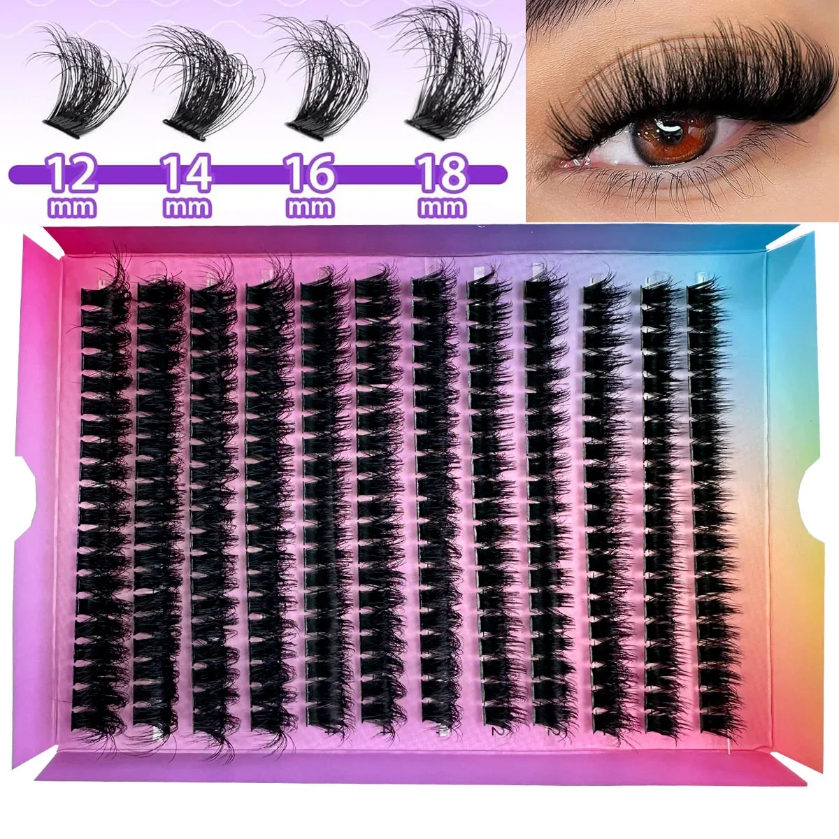 NEUE 12 Reihen 5D Flauschige Dicke Wimpern Cluster D Curl Wispy Einzelne Wimpern 70/80/100 Mix Wimpern Extensions Falsche Wimpern Image