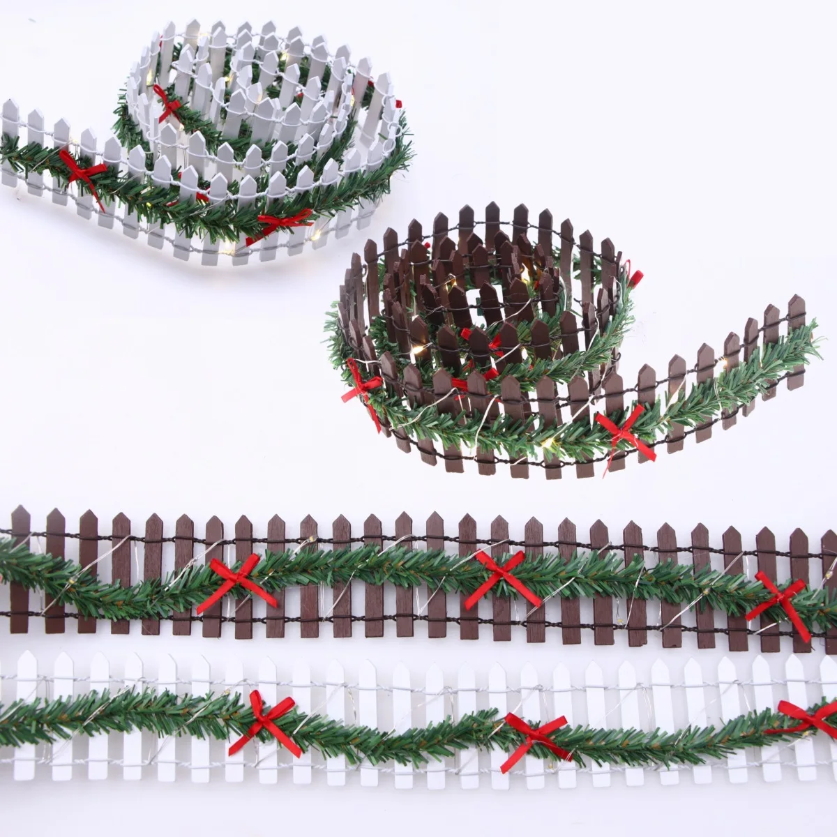 MicoLandscape noël elfe fée jardin Miniature clôture en bois à la main lumière LED chaîne vigne paysage verdure évin vert accessoire