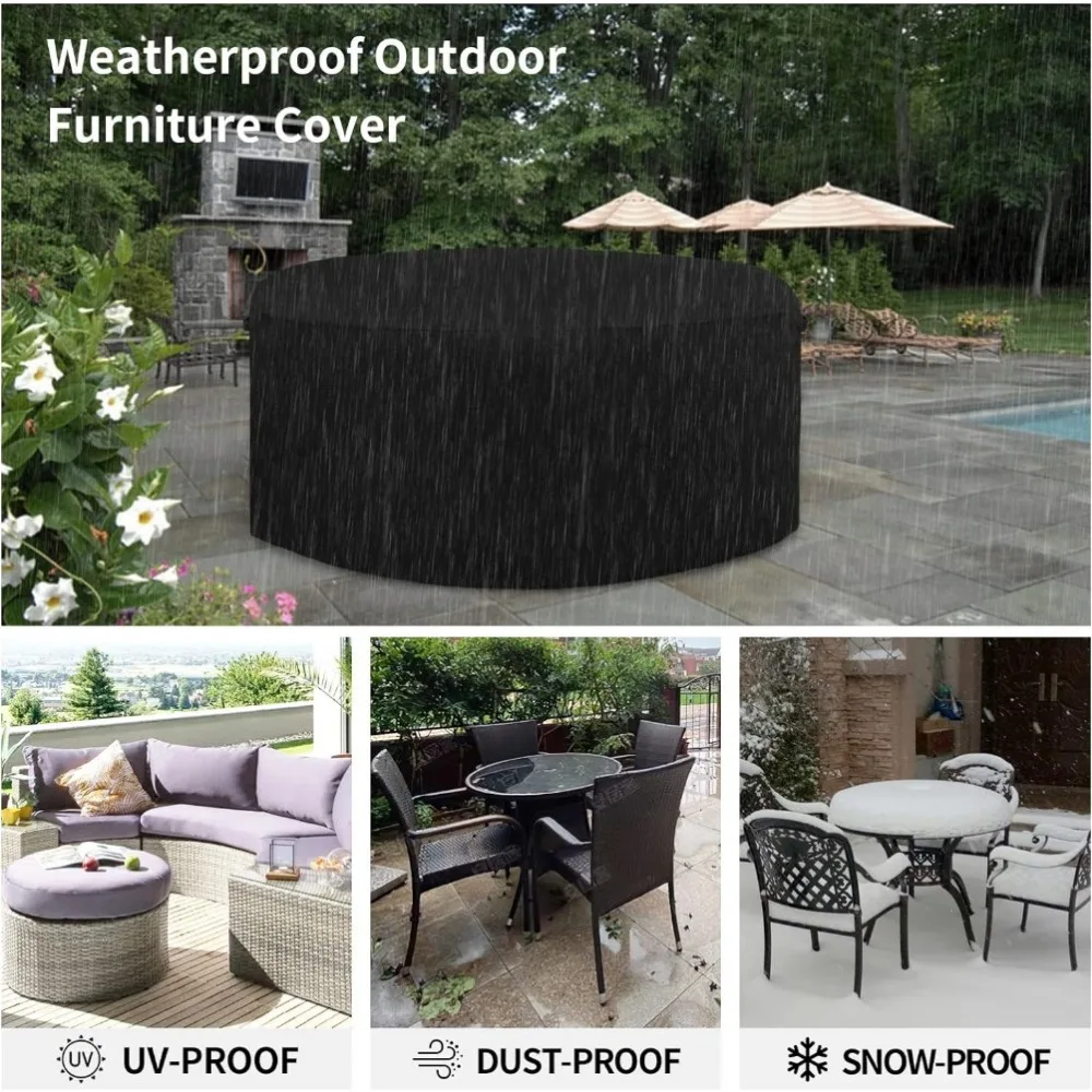 210D Robuster, winddichter, runder Tisch- und Stuhlbezug für den Außenbereich, mit elastischen Kanten und Bindegurten.