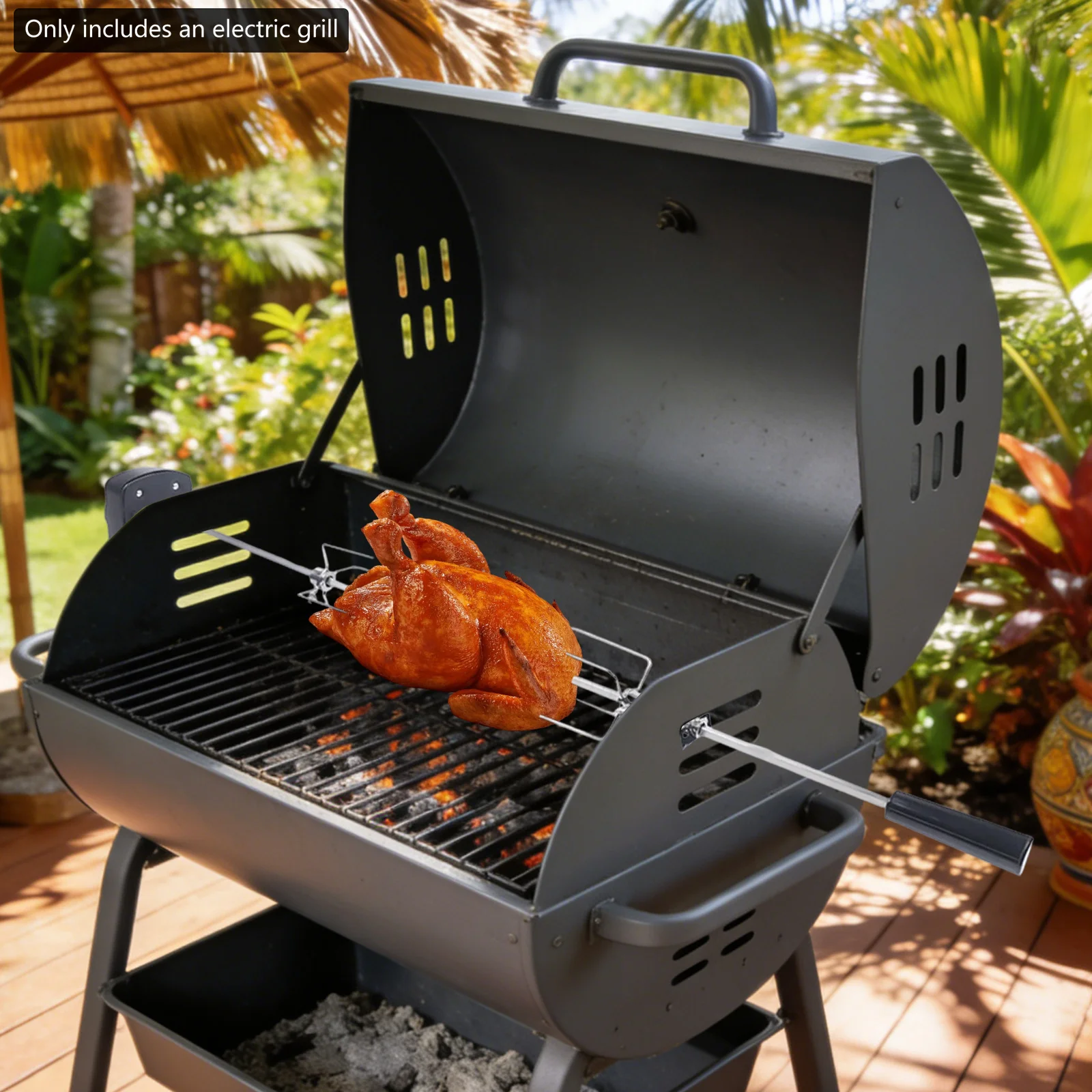 Grillspieß aus Edelstahl 304, elektrisches Grill-Rotisserie-Set, 360° ° Automatische Drehung 17,6 Pfund Last für Outdoor-Camping-Familiengrill Image