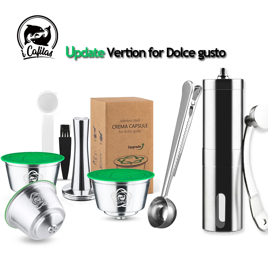 icafilas wiederverwendbare Kaffeekapsel für Nescafe Dolce Gusto, Edelstahl-Kaffeepadfilter mit Mahlwerk, Crema-Kapseln als Geschenk Image