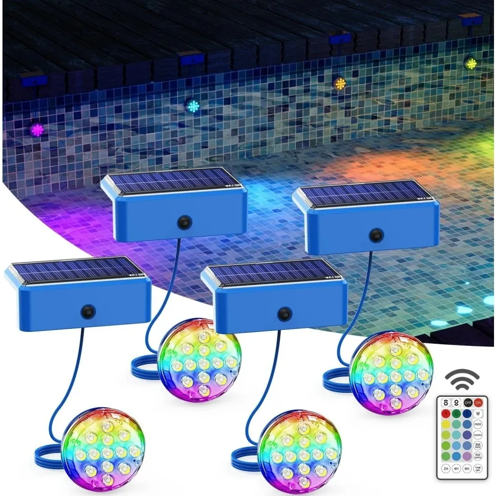 Lumières solaires sous-marines de piscine avec télécommande, lumières de piscine d'éclairage de 16 couleurs pour au-dessus de la piscine, piscine creusée