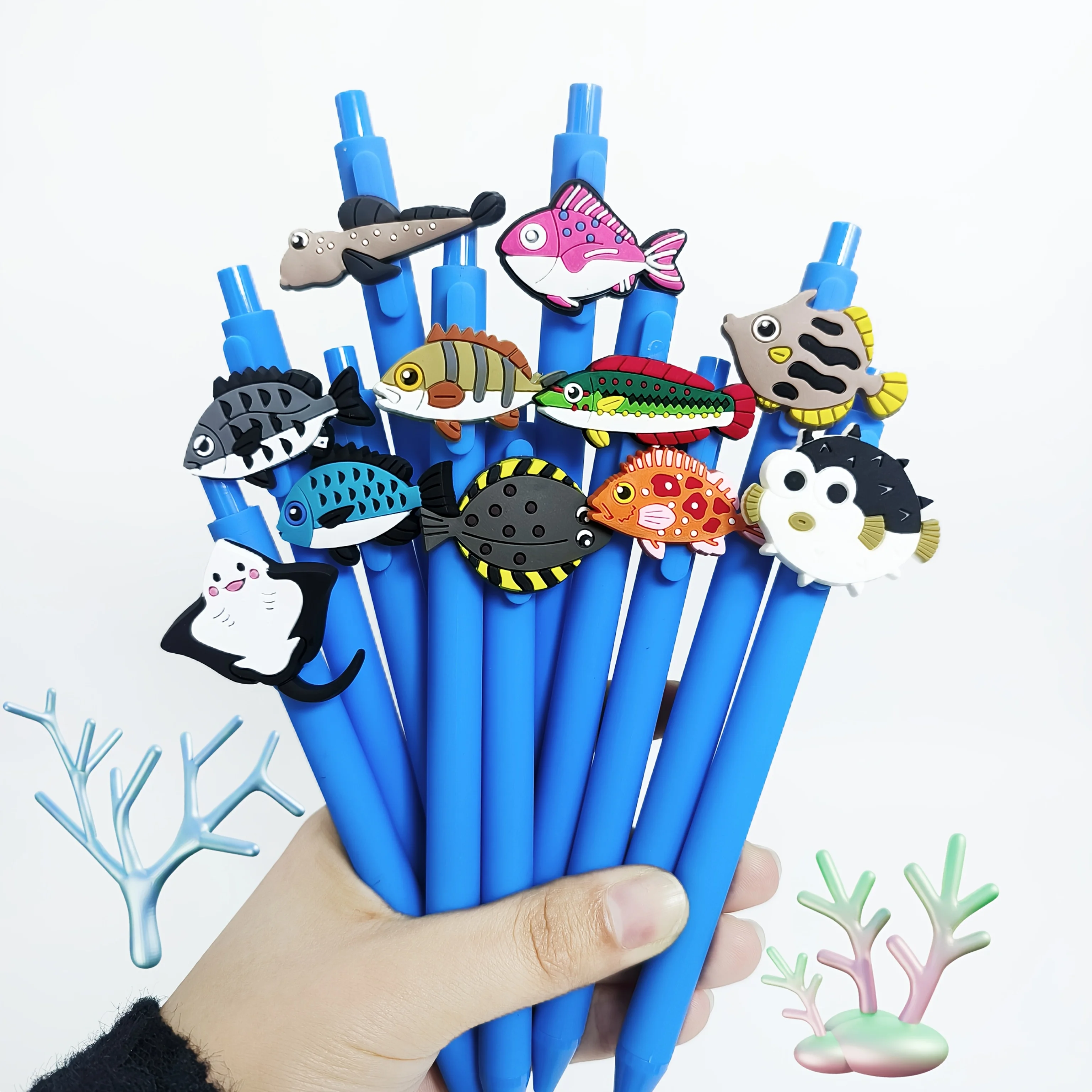 10 Stück Ocean Fish Patch Kugelschreiber PVC Soft Patch Patch Pen, Student Signature Gift Pen, zufälliger Stil Image