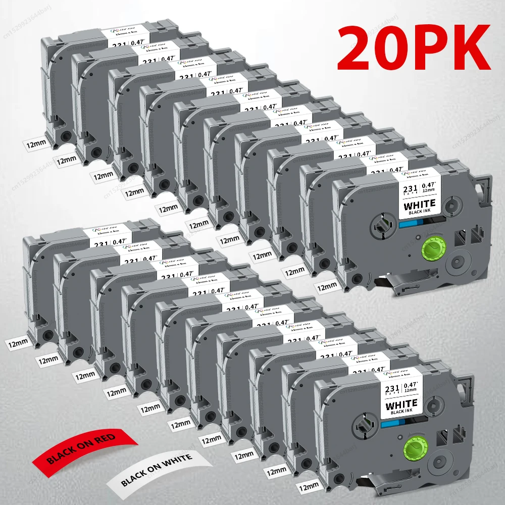 1 ~ 20 Stück TZe231 kompatibel mit Brother TZe-231 TZ-231 laminiertes Etikettenband Schwarz auf Weiß für Brother P-touch PTH110 Etikettendrucker Image