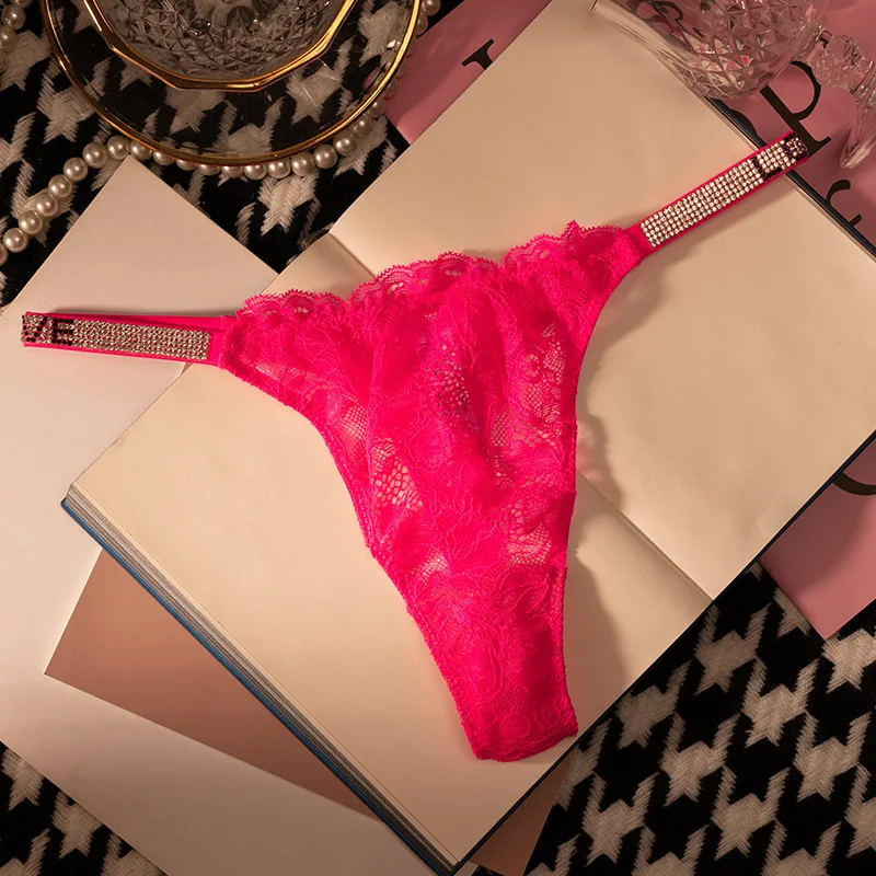 Spitze Sexy Mädchen Frauen Höschen Nahtlose Unterwäsche Strass G String Brief Transparent Tanga Für Weibliche Low Rise Damen Briefs Image