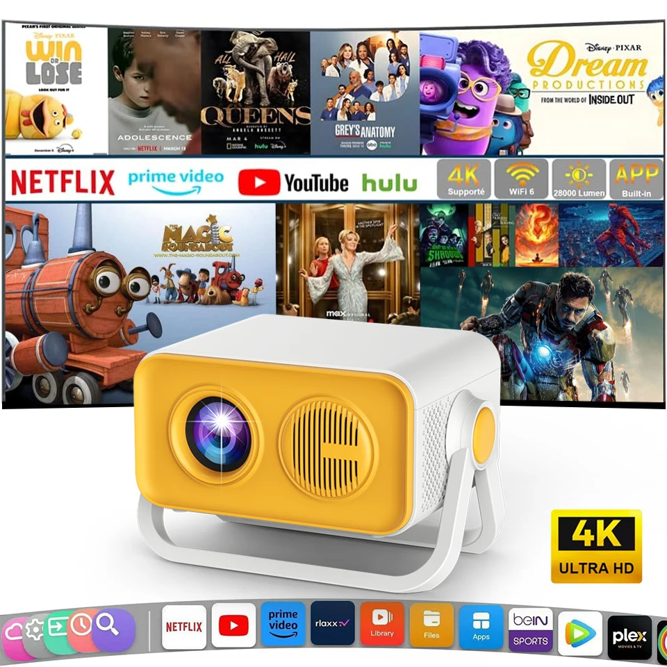 Outdoor 4K 650ANSI HT23 Pro Nativer tragbarer Projektor 1080P Autofokus Keystone-Korrektur BT5.2Android11WIFI6 360 ° Heimkino Image