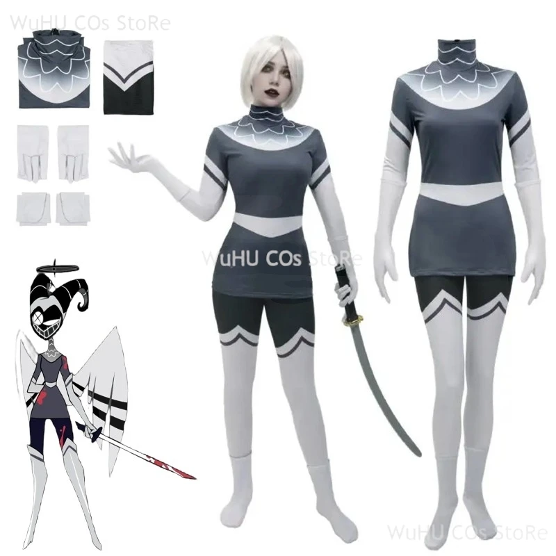 Laute Perücke Halo Hasbin Laute Perücke Engel Laute Cosplay Kostüm Hotel Kampf Halloween Karneval Fancy Party Silber Farbe Cosplay Image