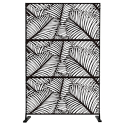 RATTATAN Dekoratives Metallpaneel, Trennwand für Außen- oder Innenbereich, Sichtschutzwand, Paravent aus Stahl, modernes Design – Schwarz/Palmenblätter Image