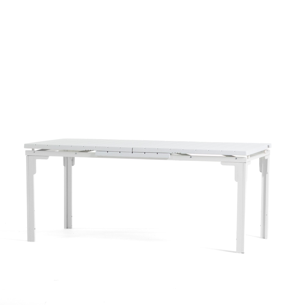 RATTATAN Ausziehbarer Tisch 180/240x90 cm, Stahl, Holzoptik-Top, 10 Plätze, Garten/Terrasse – THOMAS XL – Weiß Image