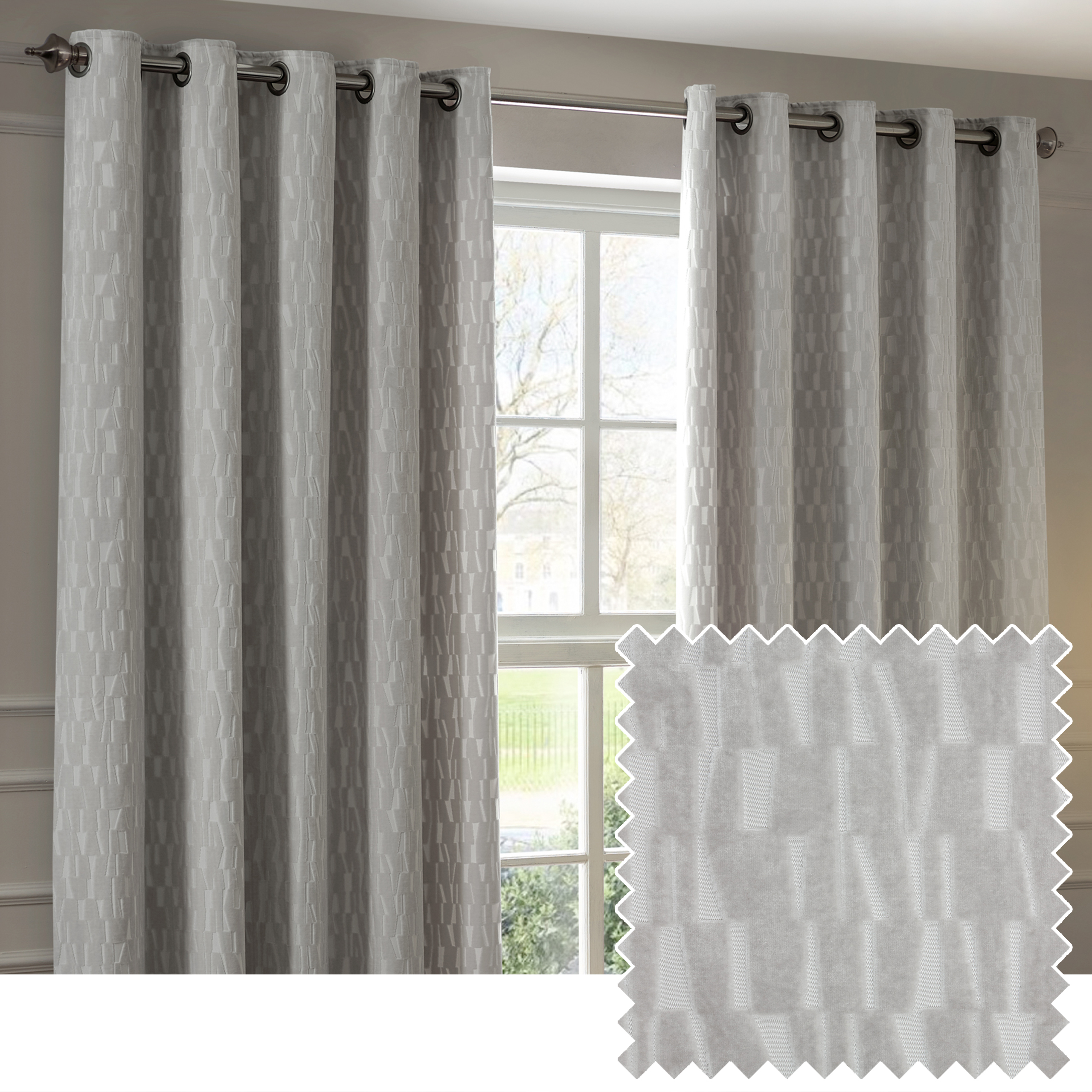 Paoletti Manhattan Velvet Room Darkening Eyelet Curtain Pair, Silver - Grey - Size 117 cm x 183 cm | Paoletti Sale | Discount Designer Brands