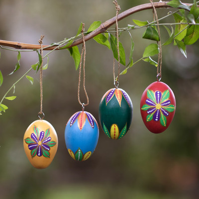 'Egg-Shaped Hand-Painted Wood Christmas Ornaments (Set of 4)'