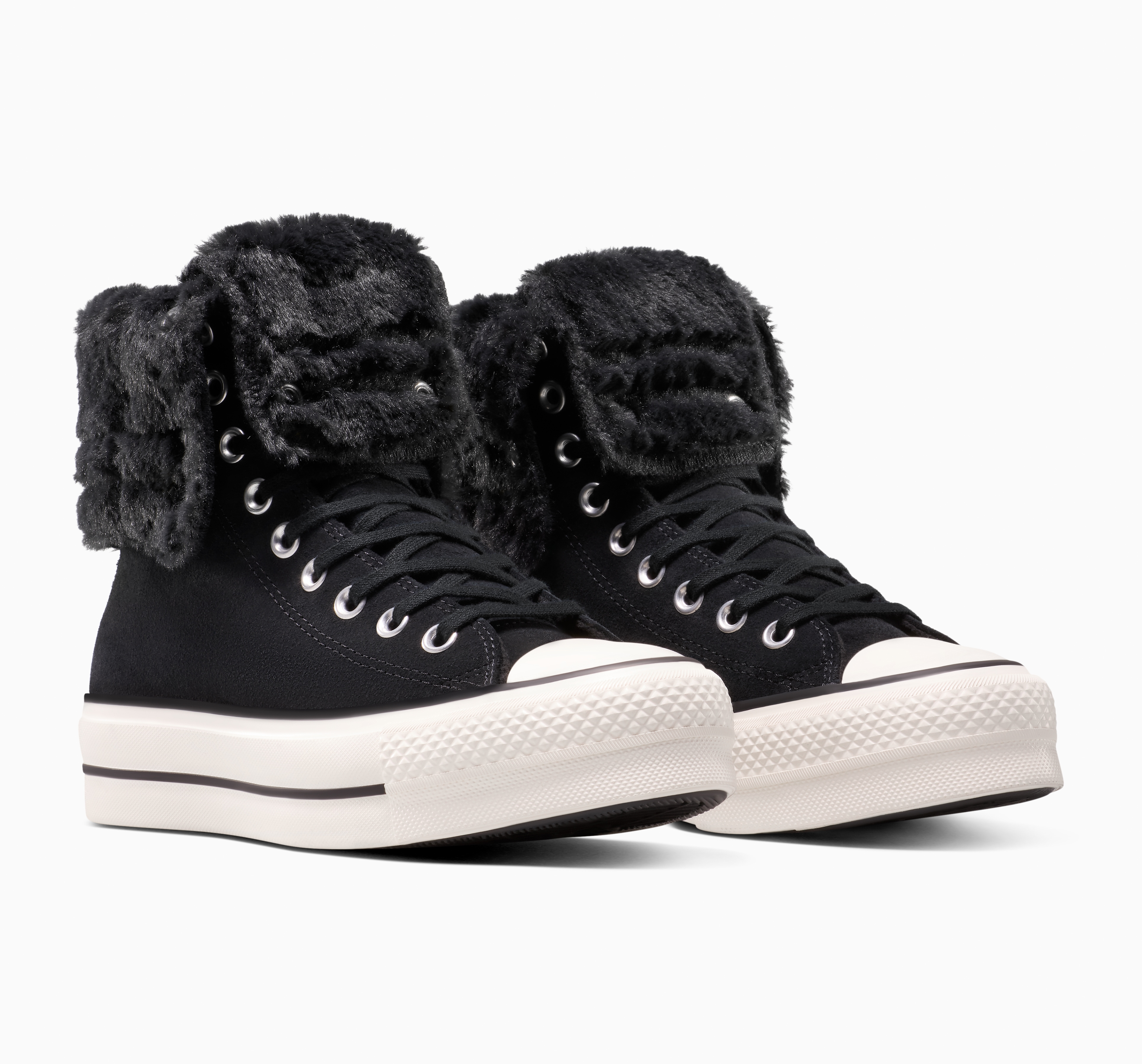 Sneaker CONVERSE "CHUCK TAYLOR ALL STAR FOLD OVER LIFT", Damen, Gr. 39,5, schwarz, schwarz, egret, Textil, Schuhe Sneaker, Winterschuhe, gefüttert