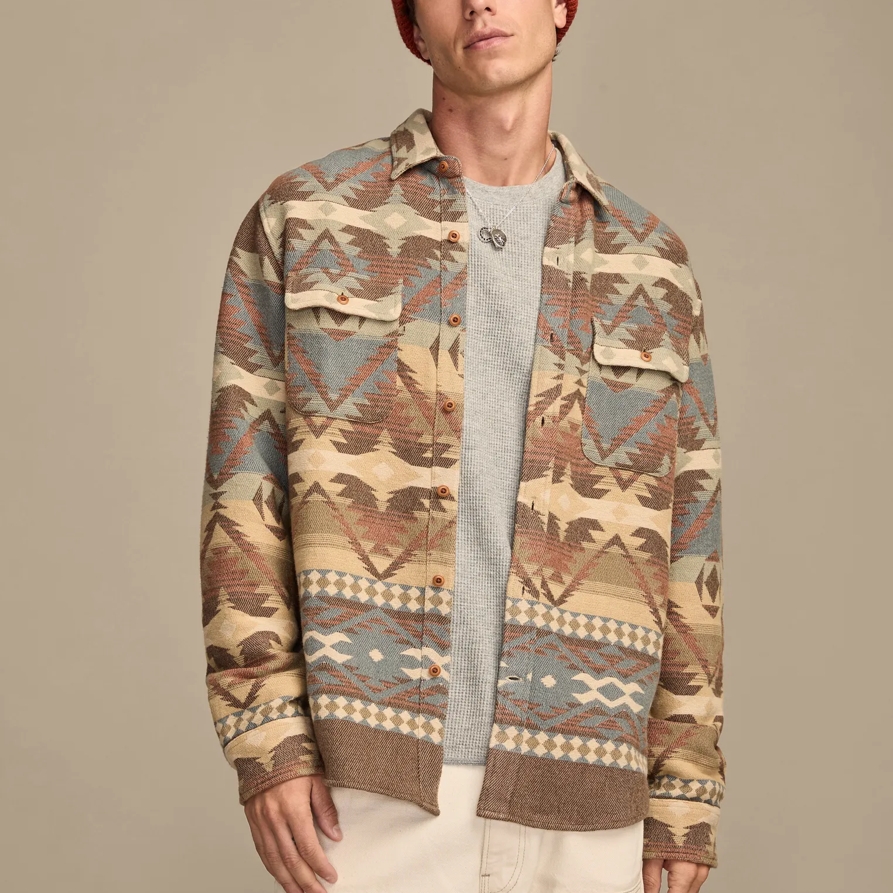 Lucky Brand Jacquard Flannel Shirt - Men's Clothing Outerwear Shirt Jackets in Brown Multi, Size XL