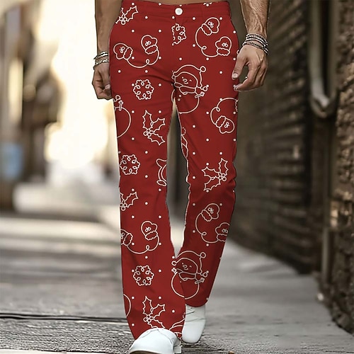 Noël Homme Père Noël Renne Motif de flocon de neige Pantalons Pantalon Disco Pantalons pattes d'éléphant des années 60 et 70 Taille Moyenne Vintage Rétro Extérieur Fête Poches Latérales Pantalon