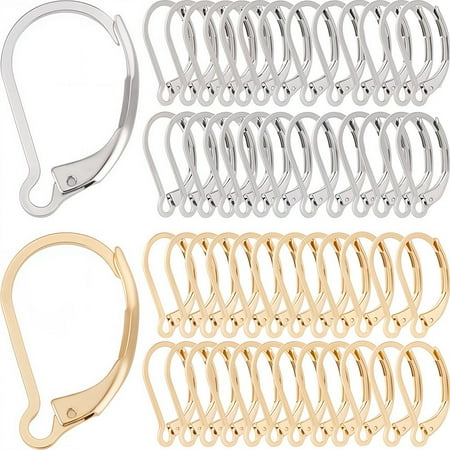 1 box 100pcs 24K golden Plated Stainless Steel Earring Hooks Leverback Earring Findings French Ear Wires Earrings Clasps Lever Back Earring Hooks Leverbacks for Jewelry Making DIY Crafts