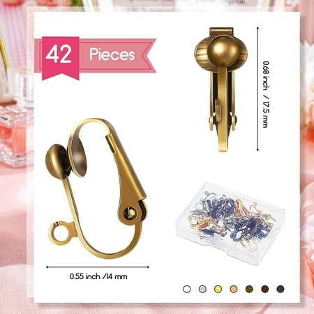 42 Pieces Clip-On Earring Converter with Easy Open Loop Brass Clip-On Earring Converter Component Earring Clips Converter for None Pierced Ears DIY Earring and Turn Any Studs 7 Colors