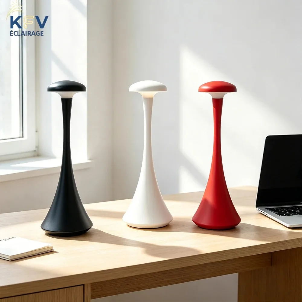 Lampe de table champignon KVF rechargeable sans fil à commande tactile, lampe de bureau créative USB Type C, lumière d'ambiance pour la maison et la chambre lampe rechargeable mushroom lamp lampe de