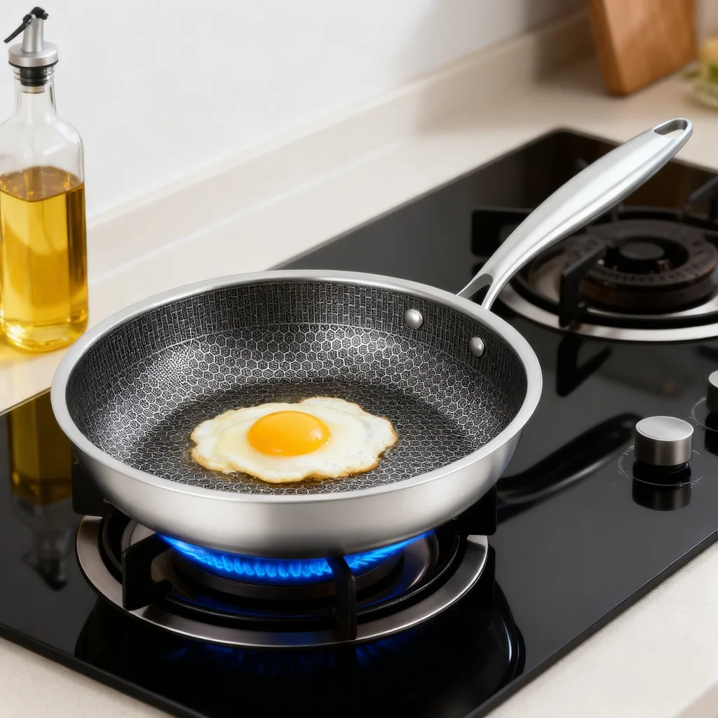 28 cm Durchmesser, Edelstahl-Bratpfanne, Induktionskompatibel, Wabenstruktur, gleichmäßige Heizung, langlebig, leicht zu reinigen, für die Küche zu Hause Image