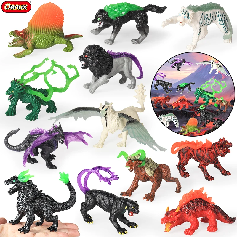 Oenux Weißer Tiger Griffin Cerberus Löwe Panther Baum Monster Feuerdrache Dinosaurier Modell Actionfiguren Sammlung Kinderspielzeug Image