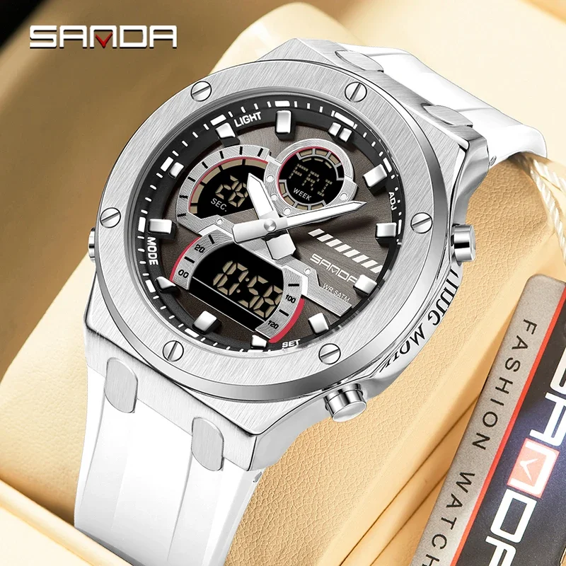 SANDA Mode Militär Outdoor Sport Herrenuhren Multifunktionale wasserdichte LED elektronische Quarz Dual Display Armbanduhr Image
