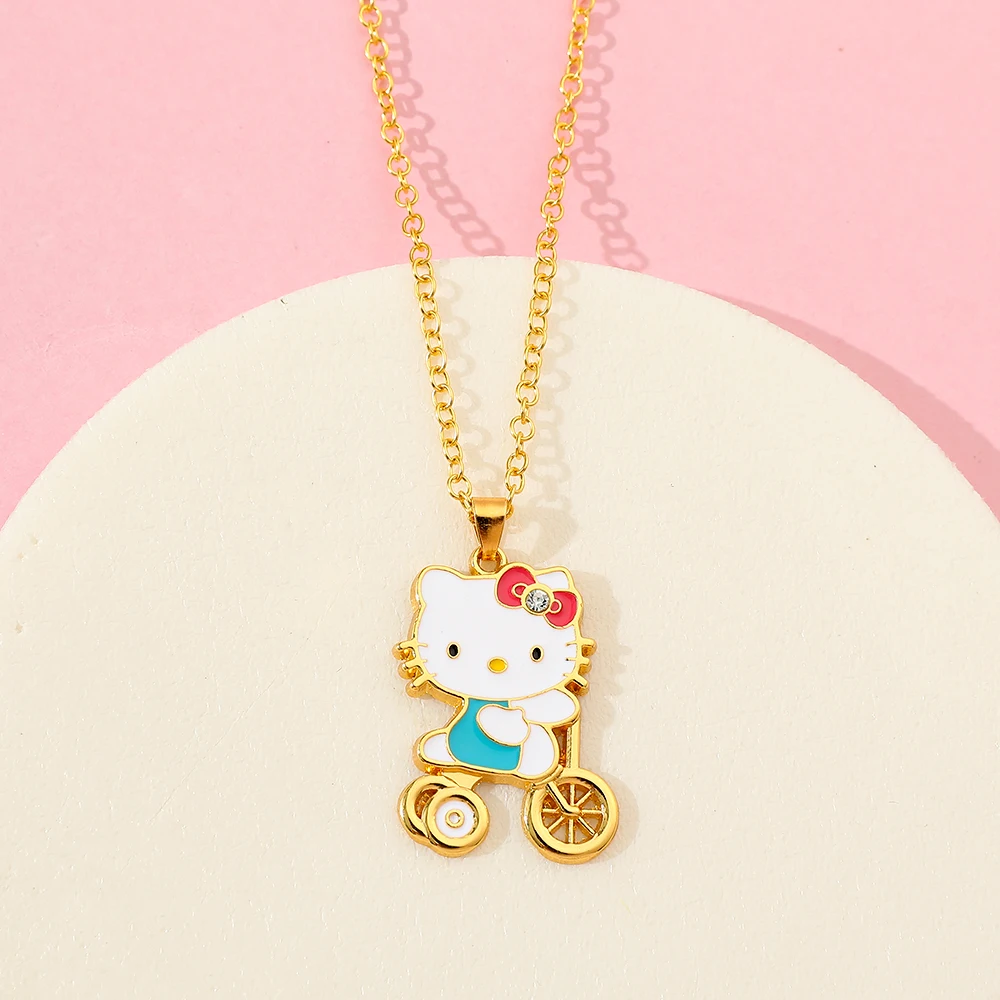 Sanrio süße Hello Kitty Gold Farbe Cartoon Anhänger Halskette von Fahrrad KT Katze Halskette Schmuck Zubehör Geschenke