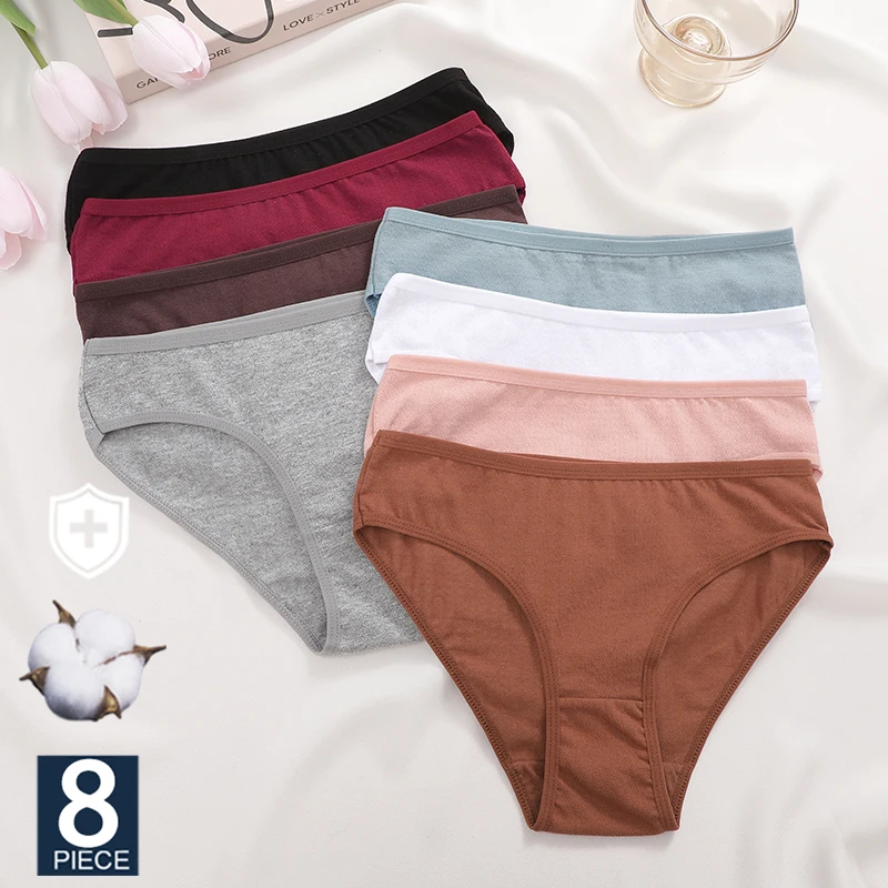 FINETOO 8Pcs Simple And Basic Panties Cotton Women