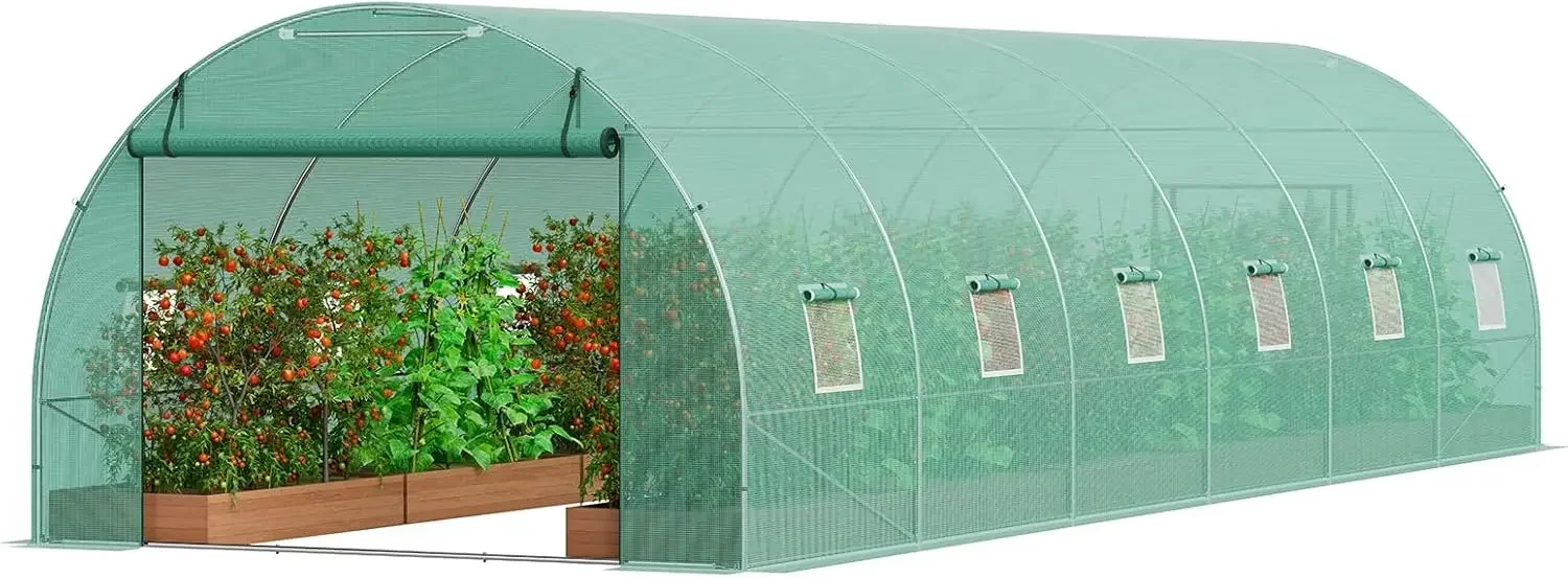 Walk-in Tunnel Greenhouse, 29.2x9.7x6.5 ft Hoop House Greenhouse Tunnel, Plant Hot House with Galvanized Steel Frame