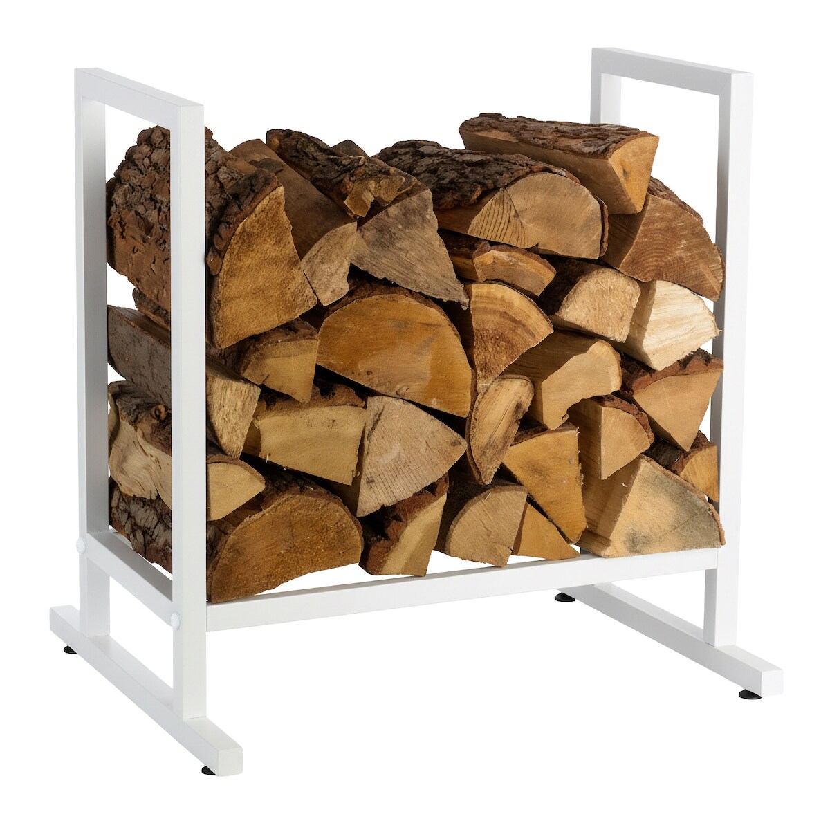 Relaxdays Kaminholzregal, Metall, modern, HBT: 62x60x49 cm, Brennholzregal für Feuerholz, Stapelholz & Brennholz, weiß Image