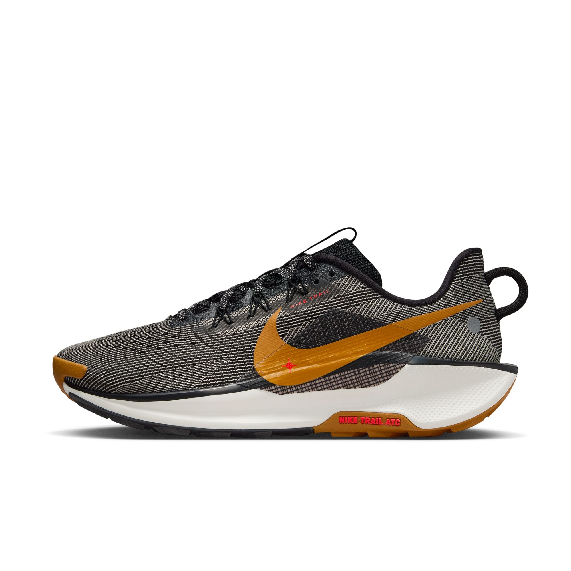Laufschuh NIKE "NIKE REACTX PEGASUS TRAIL 5", Herren, Gr. 42, schwarz, desert ochre, fir, college grau, Synthetik, Textil, Schuhe Laufschuh