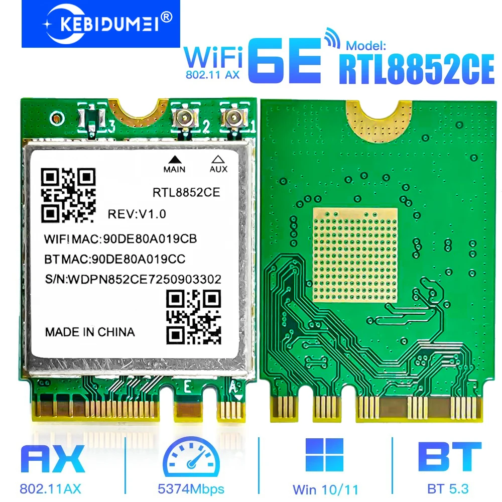 WiFi 6E 5400 Mbit/s Netzwerkkarte RTL8852CE M.2 2230 Bluetooth 5.3 Wireless Adapter Tri Band 2,4 G/5 G/6 GHz 802.11AX für Windows 10/11 Image