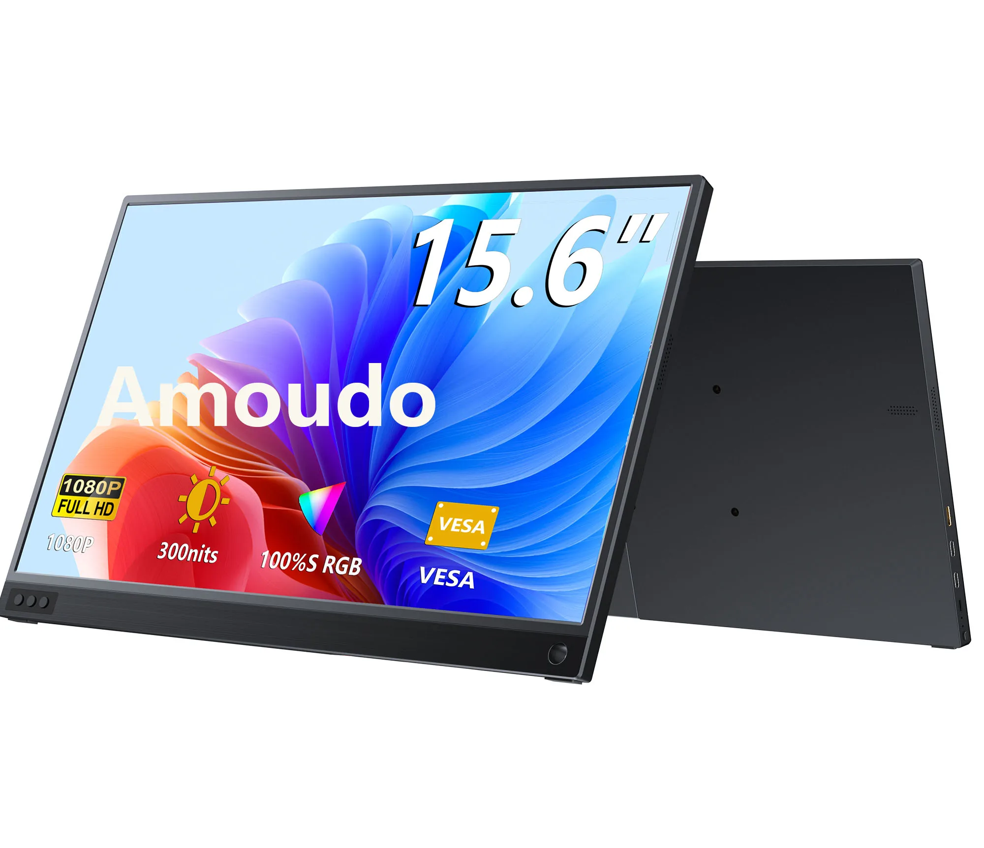 Amoudo 15,6 Zoll tragbarer Monitor 1920 x 1080P Extend Display IPS LCD Panel Penhole Stand VESA USBC Mini HDMI Mobile Display Image