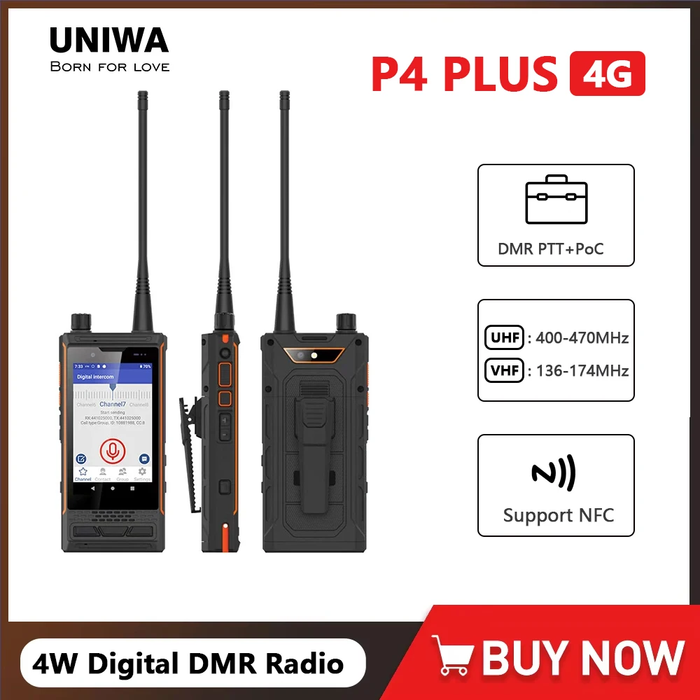 UNIWA P4 Plus IP68 Wasserdichtes VHF DMR PTT PoC Dual Mode Android Robustes Smart-Handy mit Walkie-Talkie 4 GB + 64 GB Smartphone