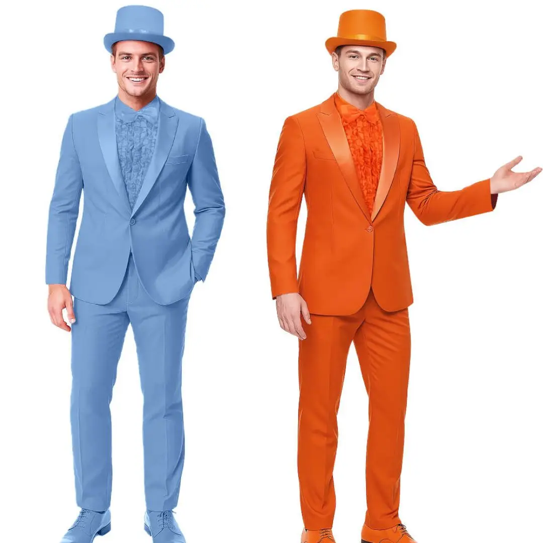 Harry Lloyd Dunne Cosplay Kostüm Dumb and Dumber Blau Orange Smoking Anzug mit Hut Herren Halloween Mottoparty Uniform Takerlama Image