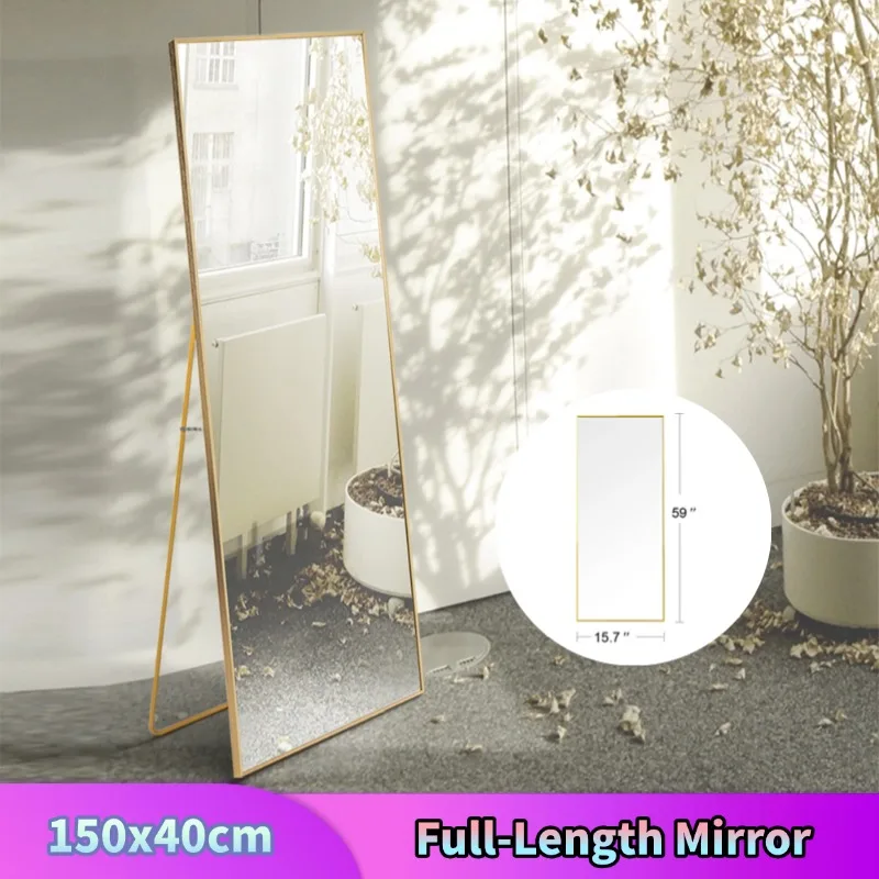 Comanlai 150 x 40 cm großer Ganzkörperspiegel, Standspiegel, großer HD-Wandspiegel, mit Metallrahmen, Haken für Wohnzimmer, Schlafzimmer
