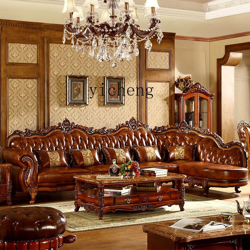 TQH Europäisches Ledersofa Mid Century Design Wohnzimmer-Ecksofas Hochwertige, trendige Möbel