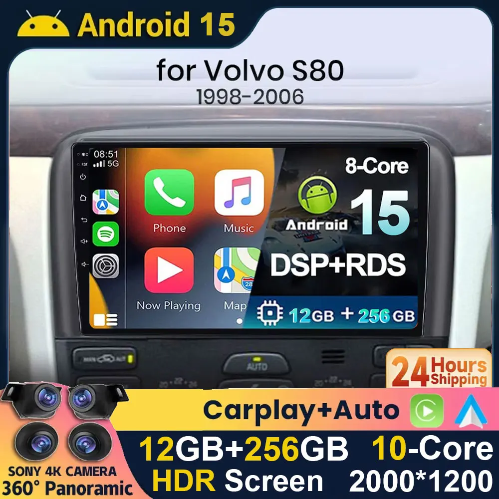 Android 15 2K QLED Carplay Auto Radio Multimedia Navigation Für Volvo S80 1998-2006 Stereo Kopf Einheit 4G WIFI BT DSP DVD GPS Image