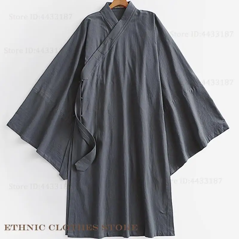 Oversize Männer Baumwolle Leinen Kimono Strickjacke Japanischen Stil Lange Bademantel Yukata Haori Harajuku Samurai Kostüm Streetwear 3XL-9XL Image
