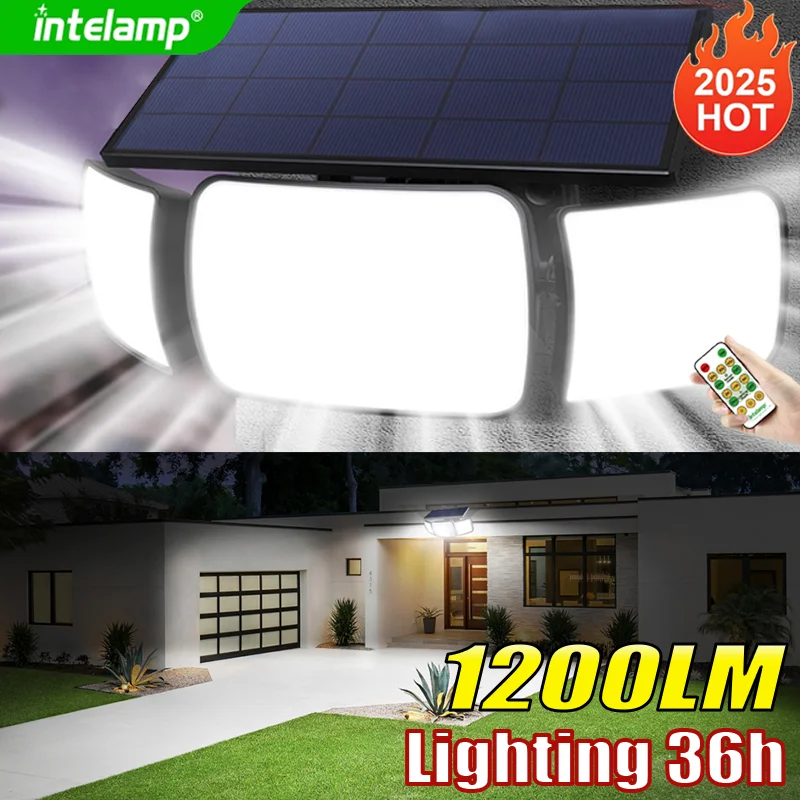 1200LM lumière solaire pour lampe solaire extérieure lumière du soleil capteur de mouvement lumière télécommande étanche jardin rue mur cour lampe